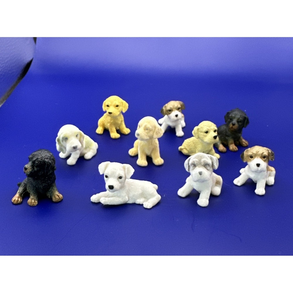 Mini Flocked Dog Figures Puppies Puppy Animals Lot Of 10 Some Fuzzy
